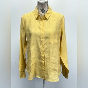 GARNET HILL Butter Yellow 100% Linen long sleeve Button Down Shirt size 6